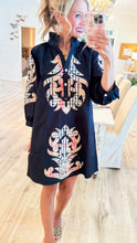 Black and Taupe Accent Embroidered Mini Dress