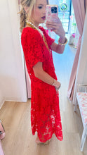 Tomato Red Scallop Lace Skirt Set