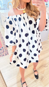 Black and White Polka Dot Bubble Sleeve Mini Dress