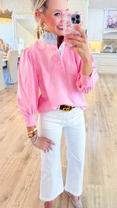 Pink Contrast Ruffle Top