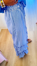 Blue Combo Stripe Ruffle Tiered Pants