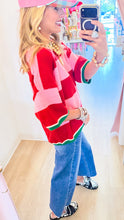 Red and Pink Stripe Sweater Top