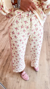 Cream and Dusty Pink Floral Hoodie Pant Set