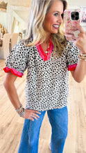 Animal Print Double Contrast Ruffle Knit Top