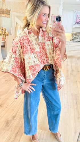 Multi Floral Button Up Poncho Top