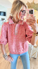 Red Tweed Pearl Detail Top