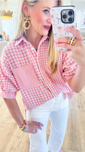 Pink Gingham Button Up Blouse