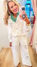 White Ocean Eyelet Pant Set