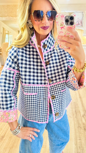 Pink and Navy Multi Print Reversible Jacket