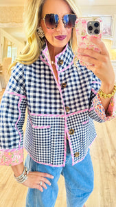 Pink and Navy Multi Print Reversible Jacket