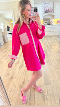 Pink Stripe Contrast Button Up Mini Dress
