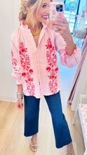 Baby Pink and Red Embroidered Pintuck Top