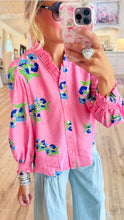 Pink Mix Floral Ruffle Neck Top
