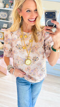 Multi Brocade Floral Puff Sleeve Top