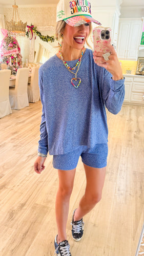 Navy Long Sleeve Short Set