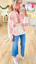 Pink Quilted Quarter Button Sweatshirt