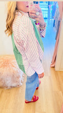 Pink and Green Stripe Button Up Top