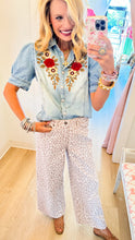 Denim Floral Embroidered Button Up Top