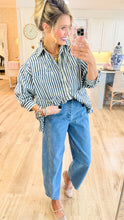 Denim Striped Button Down Blouse