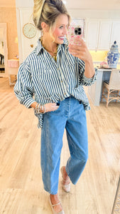 Denim Striped Button Down Blouse
