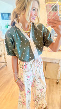 Olive Polka Dot Contrast Top