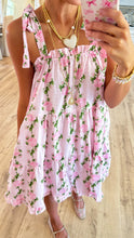 Pink Vintage Rose Shoulder Tie Mini Dress