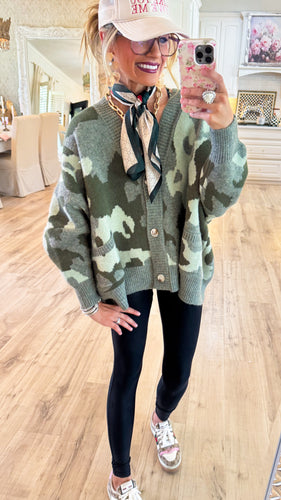 Olive Oversized Camo Cardigan