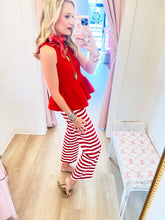 Red Sleeveless Pleated Blouse