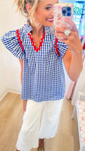 Blue Gingham Flutter Sleeve Top