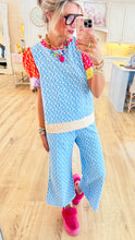 Blue Floral Color Block Pant Set