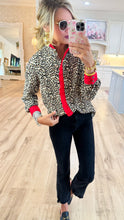 Leopard and Red Ruffle Long Sleeve Top