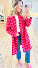 Pink and Red Houndstooth Tweed Coat