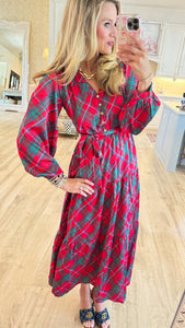 Red and Green Plaid Maxi Dress