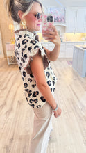 Off White Leopard Pattern Ruffle Neck Top