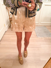 Champagne Lace Trim Satin Shorts