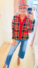 Navy Plaid Scallop Detail Cardigan