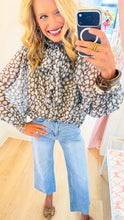 Blue Combo Animal Print Balloon Sleeve Top