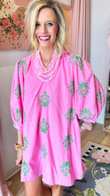Pink Embroidered 3/4 Sleeve Mini Dress