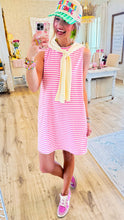 Pink Stripe Knit Scarf Detail Dress