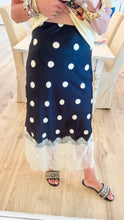 Black and White Polka Dot Lace Detail Midi Skirt