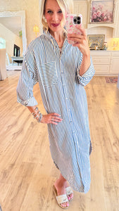 Indigo Stripe Midi Dress