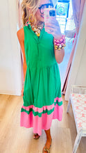 Green and Pink Colorblock Midi Dress
