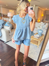 Washed Denim Flutter Sleeve Top