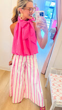 Hot Pink Bubble Hem Neck Bow Top