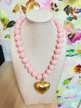 Pink Beaded Gold Heart Necklace