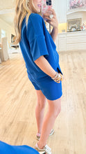 Blue Ribbed Short Sleeve Short Set
