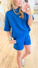 Blue Ribbed Short Sleeve Short Set