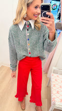 Green Stripe Colorful Button Sweater