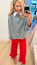 Green Stripe Colorful Button Sweater