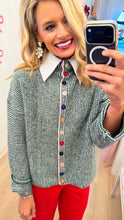 Green Stripe Colorful Button Sweater
